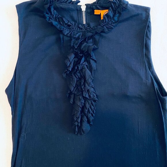 Tory Burch top Women's Small navy blue sleeveless ruffled preppy crepe classic - Picture 3 of 8